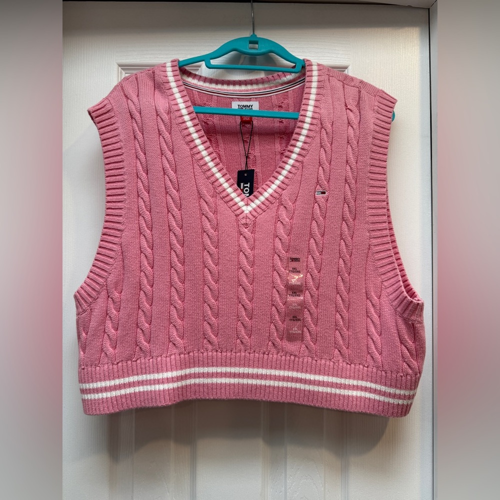 Tommy Hilfiger Jeans Pink V-Neck Cable Knit Vest
